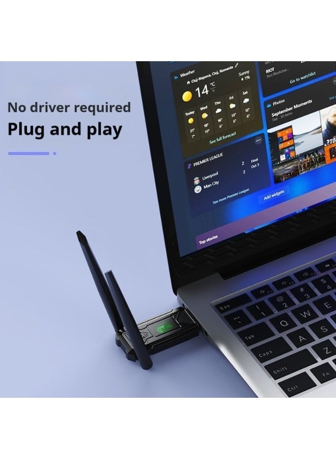 شابية محول واي فاي USB، محول شبكة لاسلكي ثنائي النطاق 5G/2.4G USB 3.0 بسرعة 1300 ميجابت في الثانية لأجهزة الكمبيوتر المكتبية والمحمولة، هوائيات مزدوجة 2dBi، يدعم أنظمة التشغيل Windows 11/10/8.1/8/7 - Image 3