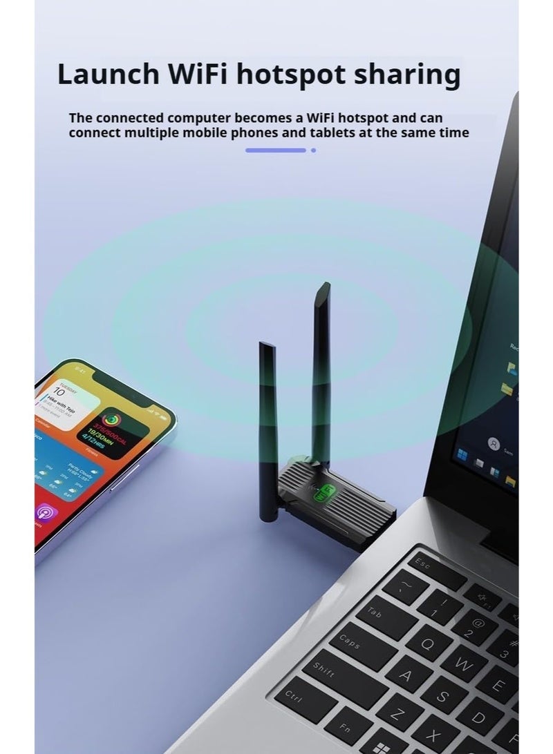 شابية محول واي فاي USB، محول شبكة لاسلكي ثنائي النطاق 5G/2.4G USB 3.0 بسرعة 1300 ميجابت في الثانية لأجهزة الكمبيوتر المكتبية والمحمولة، هوائيات مزدوجة 2dBi، يدعم أنظمة التشغيل Windows 11/10/8.1/8/7 - Image 4