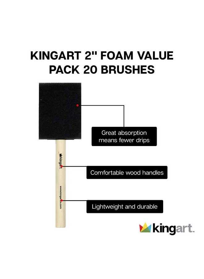 KINGART 242 20 Foam 20 Pc. Value Pack 2" Brush Set Short Wood Handle For Oil Acrylic & Watercolor Paint Great For Crafts Diy Home Projects Hobbies & Group Activities  - Image 4