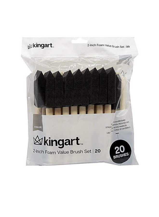 KINGART 242 20 Foam 20 Pc. Value Pack 2" Brush Set Short Wood Handle For Oil Acrylic & Watercolor Paint Great For Crafts Diy Home Projects Hobbies & Group Activities  - Image 1