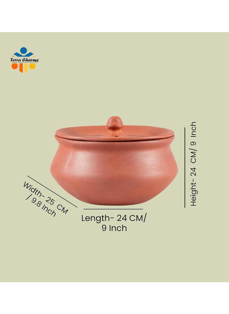 Terra Charms Terra Charms Terracotta Clay Serving Pot Cooking Pot Veg Biryani Pot Enhance Naturelly Taste Large Mitti Dahi Handi 1800 ml Earthenware Brown 1800 ML  - Image 3