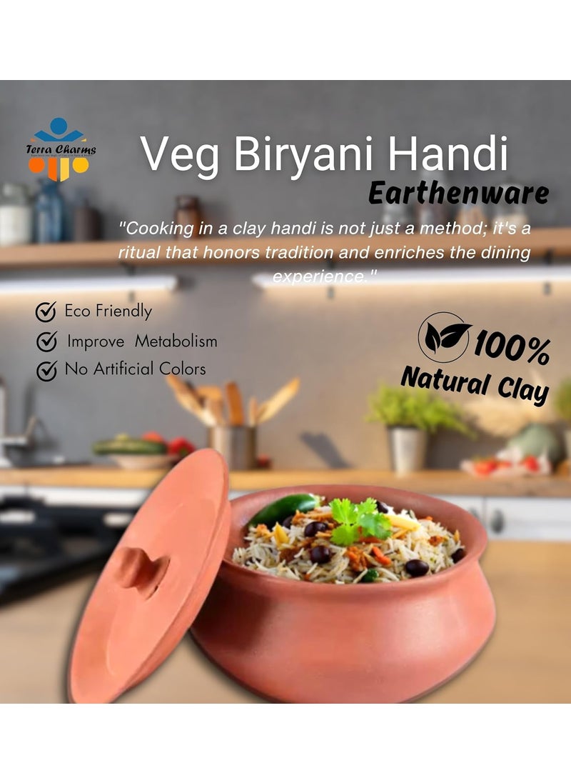 Terra Charms Terra Charms Terracotta Clay Serving Pot Cooking Pot Veg Biryani Pot Enhance Naturelly Taste Large Mitti Dahi Handi 1800 ml Earthenware Brown 1800 ML  - Image 2