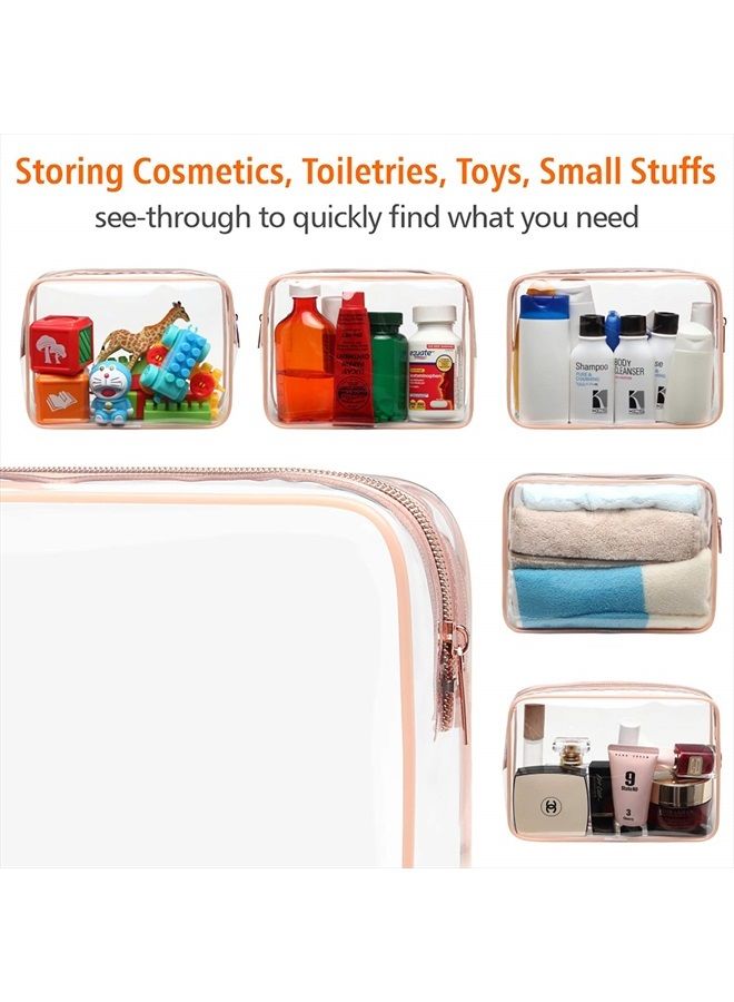 Packism Clear Makeup Bag with Zipper, 3 Pack Beauty Clear Cosmetic Bag TSA Approved Toiletry Bag, Travel Clear Toiletry Bag, Quart Size Bag Carry on Airport Airline Compliant Bag, Rose Pink(for age 12 - Image 5