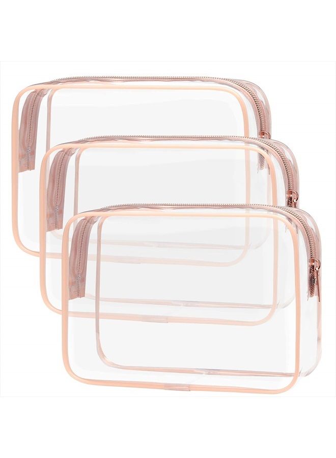 Packism Clear Makeup Bag with Zipper, 3 Pack Beauty Clear Cosmetic Bag TSA Approved Toiletry Bag, Travel Clear Toiletry Bag, Quart Size Bag Carry on Airport Airline Compliant Bag, Rose Pink(for age 12 - Image 1