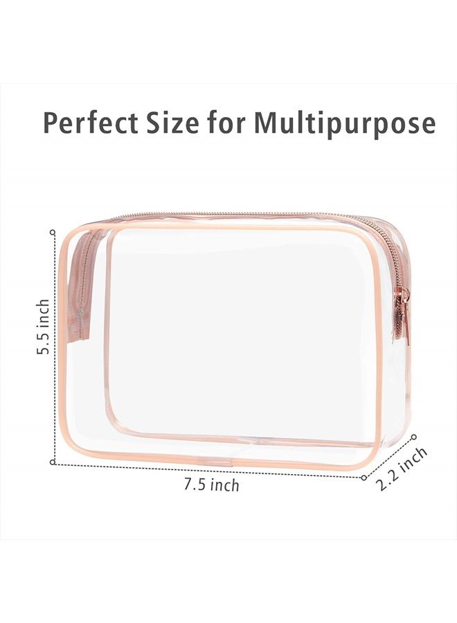 Packism Clear Makeup Bag with Zipper, 3 Pack Beauty Clear Cosmetic Bag TSA Approved Toiletry Bag, Travel Clear Toiletry Bag, Quart Size Bag Carry on Airport Airline Compliant Bag, Rose Pink(for age 12 - Image 3