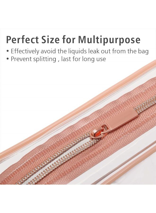 Packism Clear Makeup Bag with Zipper, 3 Pack Beauty Clear Cosmetic Bag TSA Approved Toiletry Bag, Travel Clear Toiletry Bag, Quart Size Bag Carry on Airport Airline Compliant Bag, Rose Pink(for age 12 - Image 4