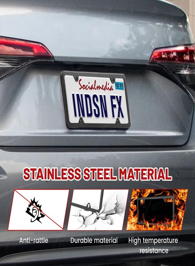 RED WOLF إطار لوحة ترخيص سيارة ريد وولف، غطاء لوحة ترخيص معدني من الفولاذ المقاوم للصدأ، 4 فتحات للتثبيت على المصد الأمامي والخلفي، 12 × 6 بوصة مع ملحقات براغي، وسادة إسفنجية، حشوة نايلون، صامولة، مقاوم للصدأ، أسود، زوج واحد - Image 3