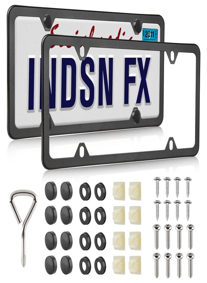 RED WOLF إطار لوحة ترخيص سيارة ريد وولف، غطاء لوحة ترخيص معدني من الفولاذ المقاوم للصدأ، 4 فتحات للتثبيت على المصد الأمامي والخلفي، 12 × 6 بوصة مع ملحقات براغي، وسادة إسفنجية، حشوة نايلون، صامولة، مقاوم للصدأ، أسود، زوج واحد - Image 1