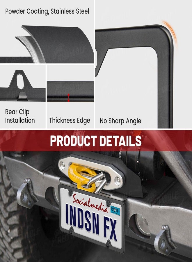 RED WOLF إطار لوحة ترخيص سيارة ريد وولف، غطاء لوحة ترخيص معدني من الفولاذ المقاوم للصدأ، 4 فتحات للتثبيت على المصد الأمامي والخلفي، 12 × 6 بوصة مع ملحقات براغي، وسادة إسفنجية، حشوة نايلون، صامولة، مقاوم للصدأ، أسود، زوج واحد - Image 2