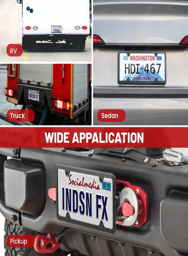 RED WOLF إطار لوحة ترخيص سيارة ريد وولف، غطاء لوحة ترخيص معدني من الفولاذ المقاوم للصدأ، 4 فتحات للتثبيت على المصد الأمامي والخلفي، 12 × 6 بوصة مع ملحقات براغي، وسادة إسفنجية، حشوة نايلون، صامولة، مقاوم للصدأ، أسود، زوج واحد - Image 4