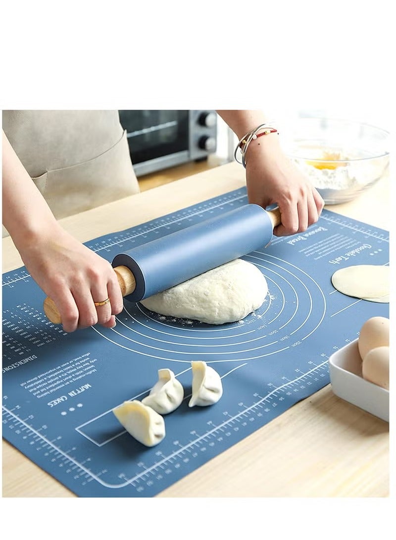 2 Pcs Silicone Baking Mat Set with Rolling Pin – 65×45cm Non-Stick & Skidproof Mat – Ocean Blue  - Image 1