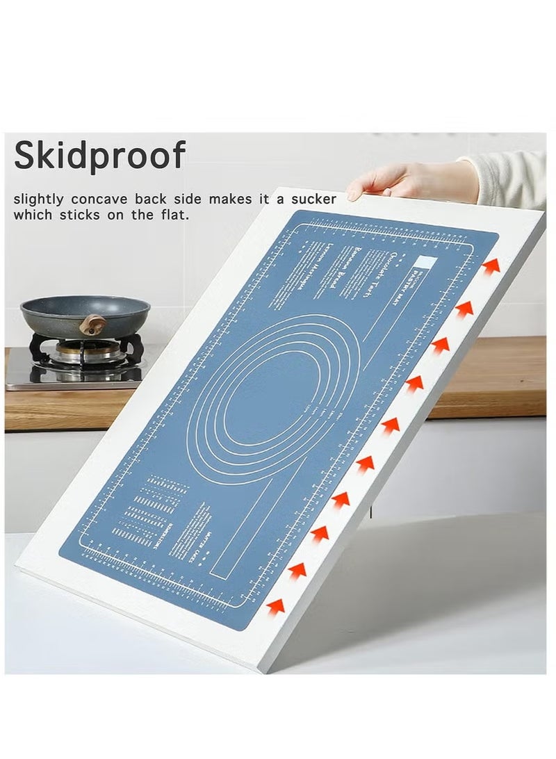 2 Pcs Silicone Baking Mat Set with Rolling Pin – 65×45cm Non-Stick & Skidproof Mat – Ocean Blue  - Image 4
