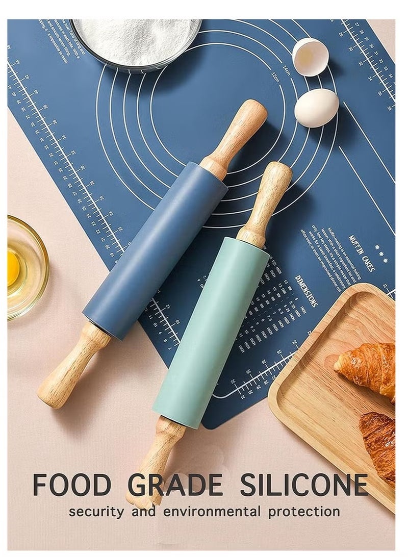 2 Pcs Silicone Baking Mat Set with Rolling Pin – 65×45cm Non-Stick & Skidproof Mat – Ocean Blue  - Image 3