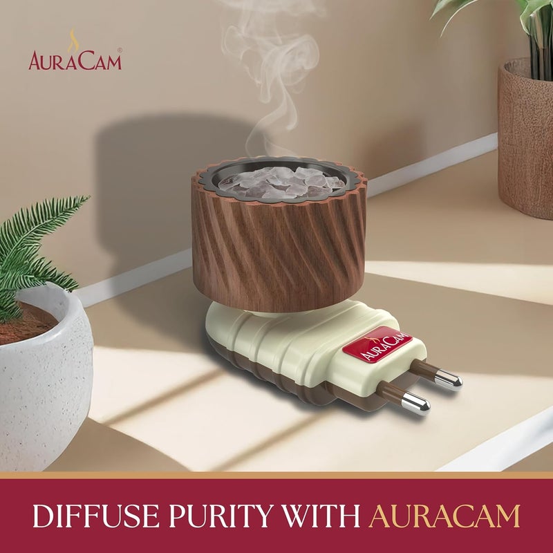 AuraCam موقد الكافور / موزع زيت أساسي / موزع كهربائي للعطور / كابور داني للعبادة، التأمل، الهفان / حامل كابور للمنزل، المكتب (عبوة من 1) خشب - Image 4