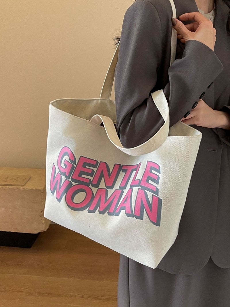 Thailand Gentlewoman Large Letter Printed Canvas Bag Work Casual Portable Shoulder Bag - Image 5