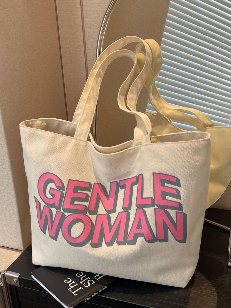 Thailand Gentlewoman Large Letter Printed Canvas Bag Work Casual Portable Shoulder Bag - Image 2