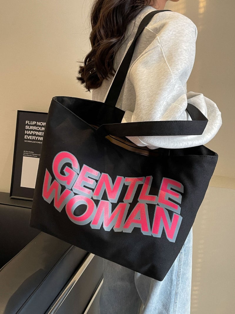 Thailand Gentlewoman Large Letter Printed Canvas Bag Work Casual Portable Shoulder Bag - Image 4