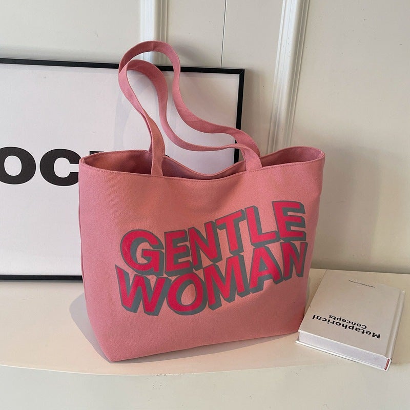 Thailand Gentlewoman Large Letter Printed Canvas Bag Work Casual Portable Shoulder Bag - Image 1