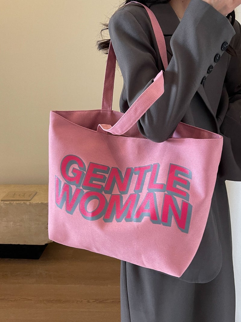 Thailand Gentlewoman Large Letter Printed Canvas Bag Work Casual Portable Shoulder Bag - Image 3