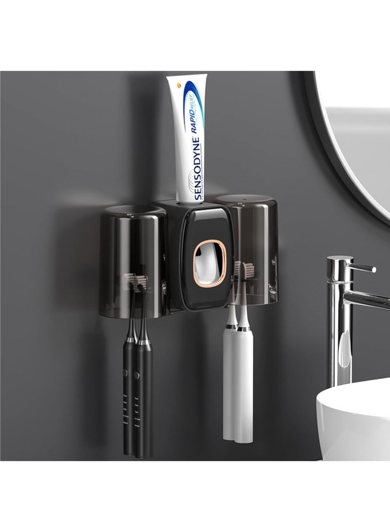 Arabest Toothbrush Holders for Bathrooms Toothbrush Holder Wall Mounted Toothpaste Dispenser for Kids Automatic Tooth Brushing Holder Bathroom Toothbrush Holder Set Shower Accessories Sets - Black  - Image 1