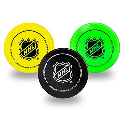 Franklin Sports Mini Foam Hockey Pucks Indoor Knee Hockey Pucks for Kids 3 Soft Foam Pack Assorted Colors - Image 1