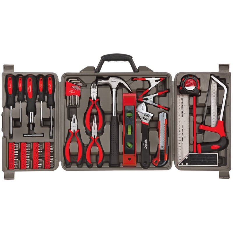 Apollo Tools 71 Piece Complete Household Tool Set with Clamp Hacksaw Carpenter Square Screwdriver and Plier Sets for College Home Repairs and DIY Red DT0204 - Image 2