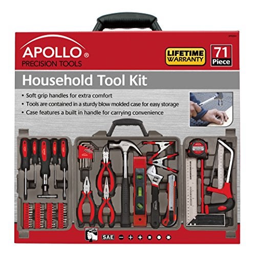 Apollo Tools 71 Piece Complete Household Tool Set with Clamp Hacksaw Carpenter Square Screwdriver and Plier Sets for College Home Repairs and DIY Red DT0204 - Image 3