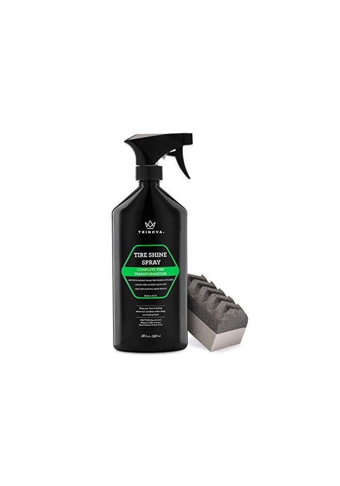 Trinova 33511 Tire Shine Spray No Wipe  Automotive Clear Coat Dressing for Wet  Slick Finish  Keeps Tires Black  with Rubber Protector  Prevents Fading  Yellowing  18 OZ - Image 1