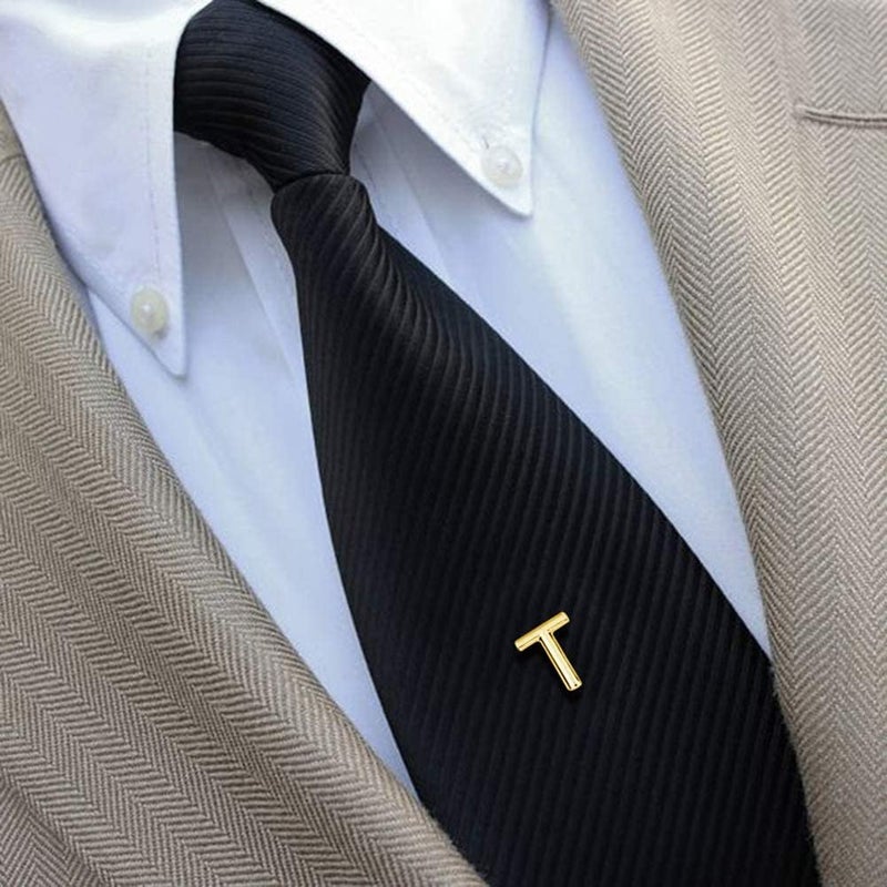 AMITER Men Tie Tack Initial Gold/Silver Tie Pin with Chain Clips for Necktie, Bow Tie & Hat - Image 2