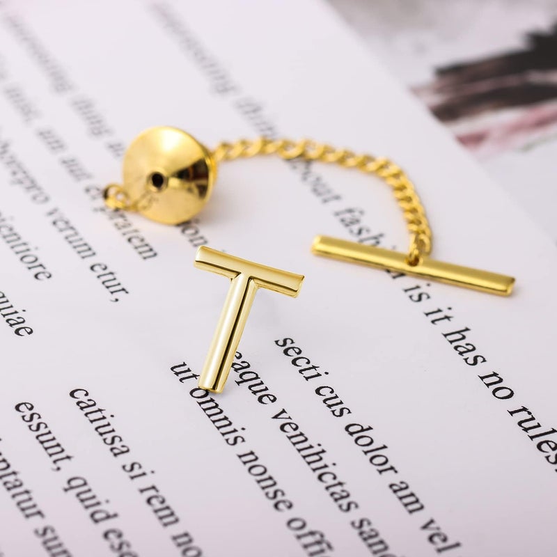 AMITER Men Tie Tack Initial Gold/Silver Tie Pin with Chain Clips for Necktie, Bow Tie & Hat - Image 5