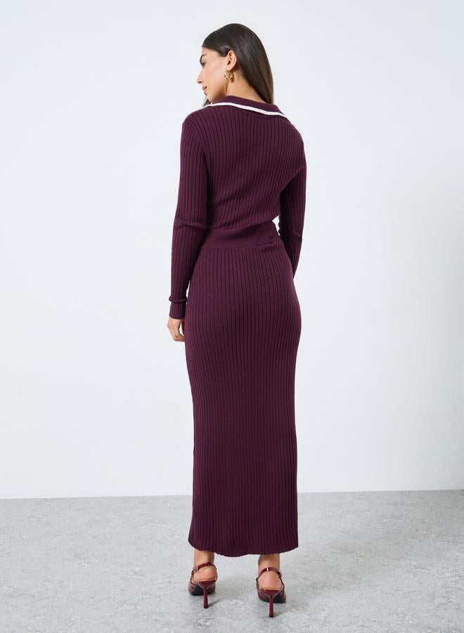 ستايلي فستان طويل محبوك غير متماثل الطول ومزين بأزرار - Image 5