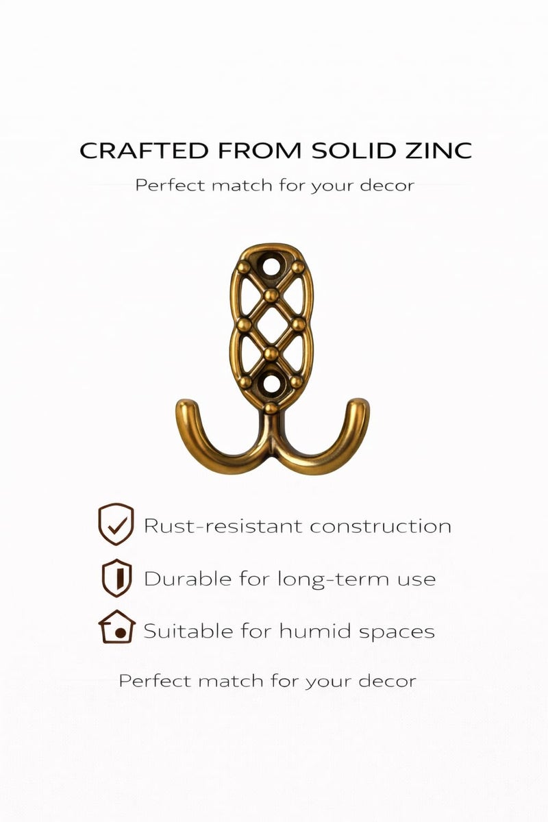 Colornest 2 Pcs Metal Hooks for Wall Heavy Duty Hooks for Hanging, Towel Clothes Hanger for Wall, Bathroom & Kitchen (Antique Brass) - Image 4