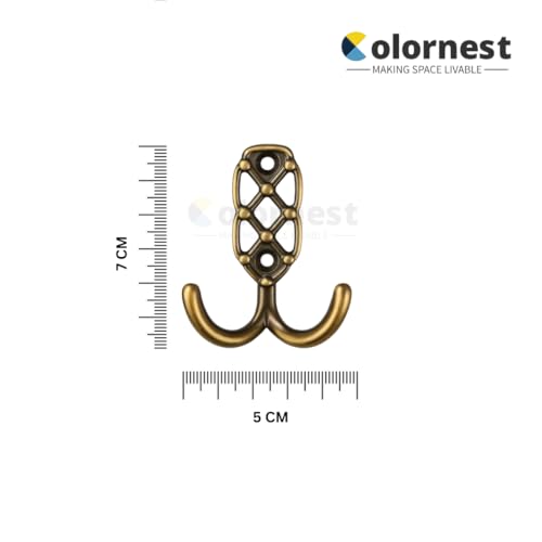Colornest 2 Pcs Metal Hooks for Wall Heavy Duty Hooks for Hanging, Towel Clothes Hanger for Wall, Bathroom & Kitchen (Antique Brass) - Image 2