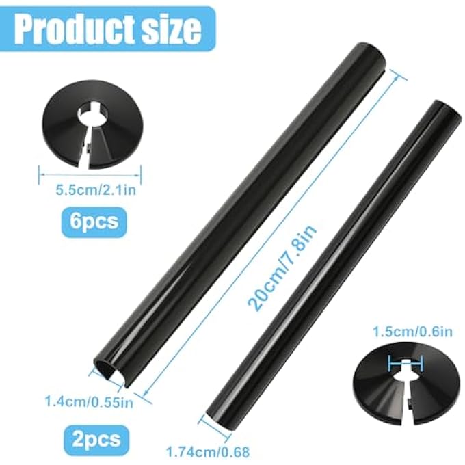 8 PCS RADIATOR PIPE COVERS, RADIATOR PIPE COLLARS PLASTIC, RADIATORS PIPES SLEEVES, RADIATORS PIPES CAPS BLACK, 15MM X 200MM, FOR PROFESSIONAL HOME FINISHING - Image 3