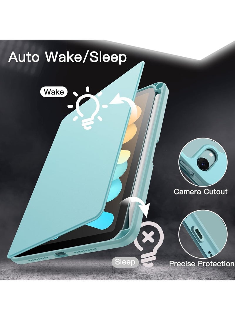 DUSALA Rotating Case for iPad mini (A17 Pro, 2024 Model, 7th Generation) / mini 6 (2021 Model, 6th Generation) with Pencil Holder,360 Degree Rotation Protective Stand Slim Cover Clear Back, Auto Wake/Sleep (iPad mini) - Image 4