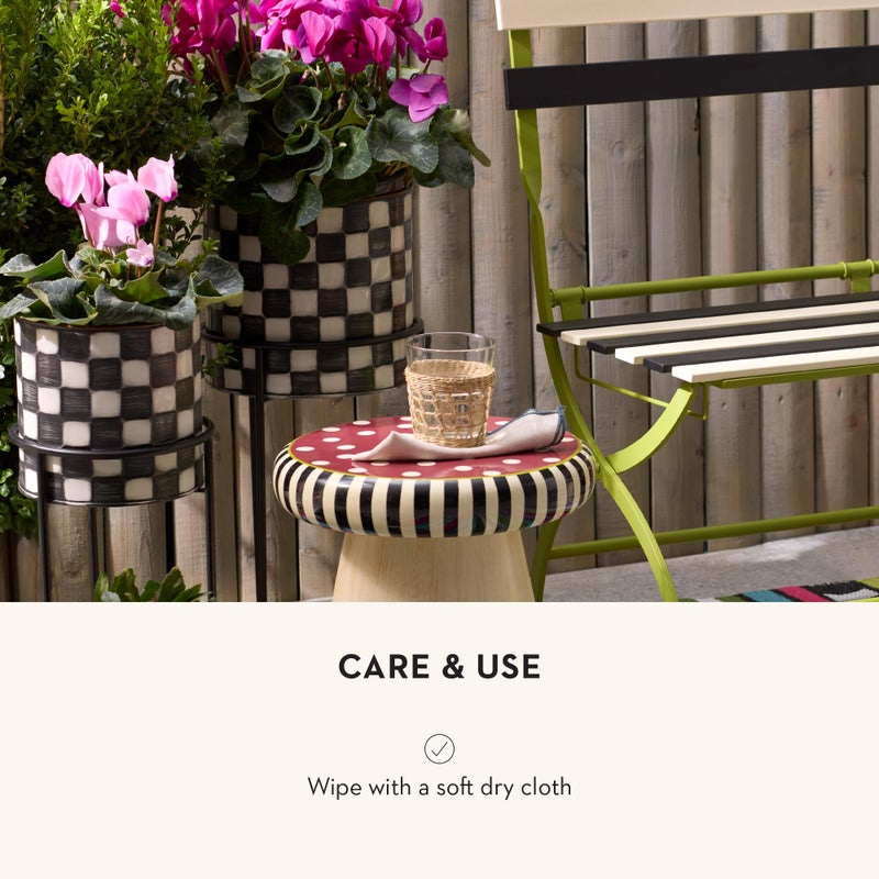 mackenzie childs MACKENZIE-CHILDS Set of 2 Check It Out Metal Planters, Black-and-White Garden Planter - Image 5