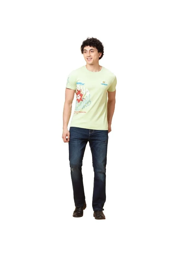 بيينغ هيومان Mens Match Green Round Neck Short Sleeve T-Shirt