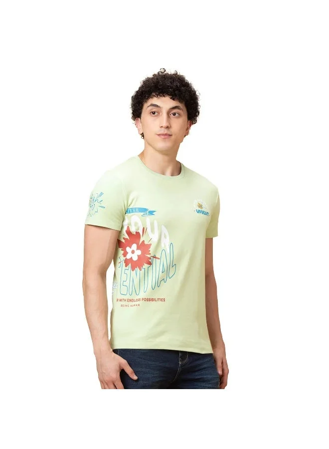 بيينغ هيومان Mens Match Green Round Neck Short Sleeve T-Shirt