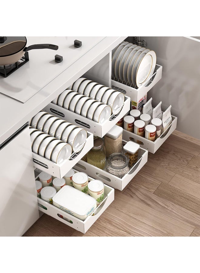 U-HOOME Pull Out Cabinet Drawer Kitchen Organizer,Slide Out Pantry Shelves Spice Rack Fits Spices, Sauces, Cans etc,Under Cabinet Storage (1pcs-Pull out Dish rack) - Image 1