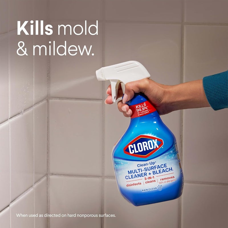 Clorox Clean-Up Multi-Surface Cleaner + Bleach Spray 32oz Rain Clean – Disinfectant Spray Kills 99.9% Germs, Bathroom Kitchen Cleaner, Powerful Stain Remover for Home Surfaces - Image 4