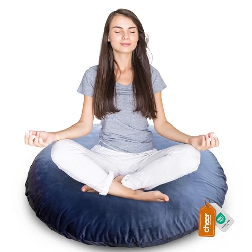 Cheer Collection Extra Large Floor Pillow 32 Round Meditation Cushion Oversized Yoga Pillow  Floor Cushions for Adults Floor Pillows for Sitting Meditation and Seat Cushion  Navy Blue
