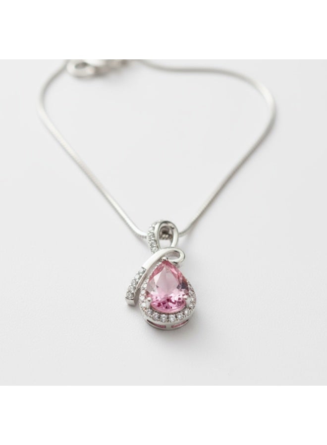 Crystal Jewellery Elegant Pink Teardrop Crystal Pendant Necklace  Sterling Silver Necklace with Pink Gemstone and Diamond Halo  Luxury Teardrop Pink Sapphire Pendant Necklace for Women - Image 3