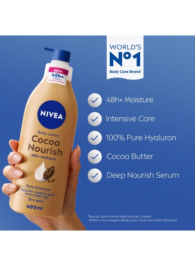 NIVEA Body Lotion for Dry Skin, Cocoa Butter, 48H Deep Moisture Care, 400ml - Image 2
