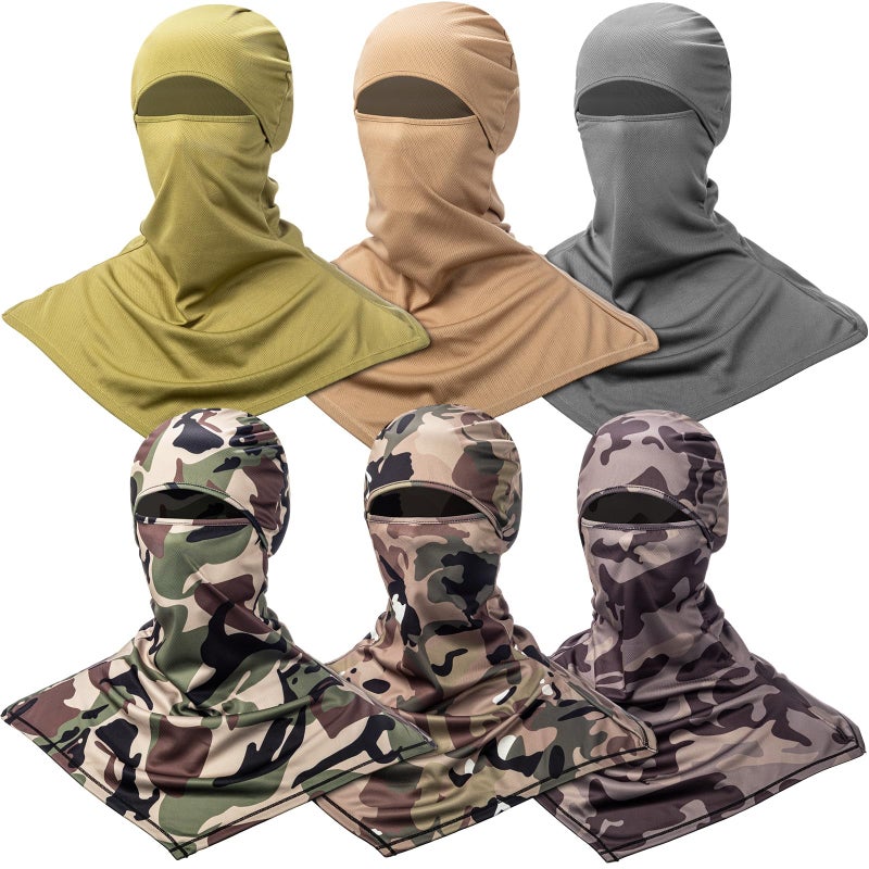 Syhood 6 Pieces Balaclava Face Cover Breathable Long Neck Covers Summer Neck Protector for Men Sun Protection Camouflage and Pure Color - Image 2