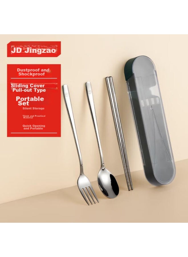 JD.com Jd Jingzao 304 Stainless Steel Portable Cutlery Pull-out Chopsticks Storage Box, Student Personal Cutlery Quick-open Chopsticks Spoon Fork Box - Image 1