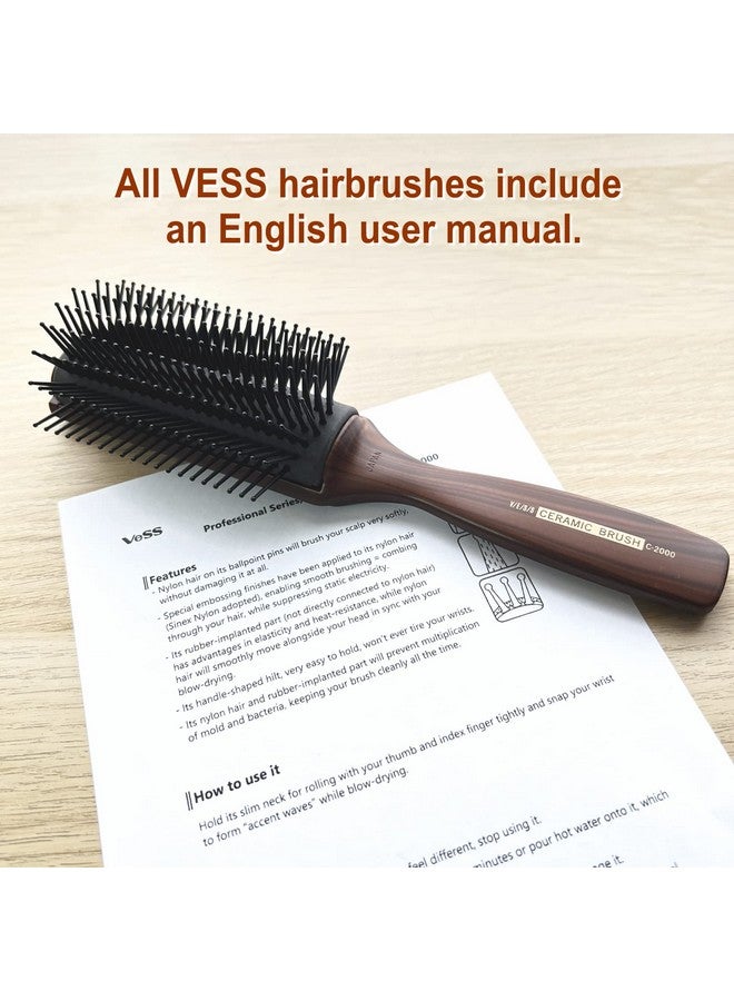 VESS C2000 Professional Hair Brush Tourmaline Ceramic 9 Row Round Tip Curved Pad Antistatic Natural Rubber Specialized Pin Structure - Image 4