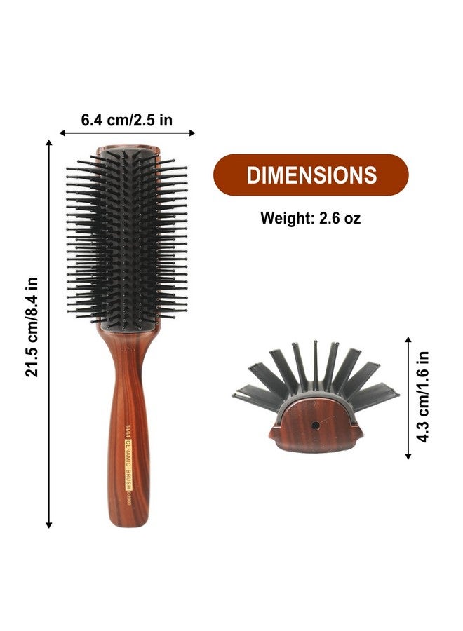 VESS C2000 Professional Hair Brush Tourmaline Ceramic 9 Row Round Tip Curved Pad Antistatic Natural Rubber Specialized Pin Structure - Image 3