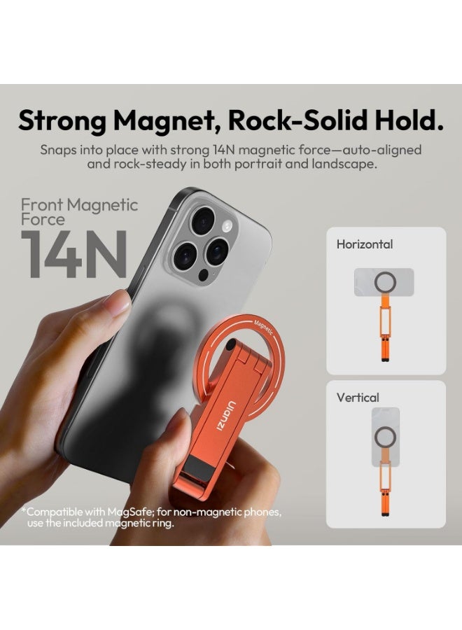 ULANZI MA60 Magnetic Phone Tripod Stand for iPhone - Aluminium Smartphone Mini Tripod Pocket Cell Phone Stand Strong Magnet Quick Mount Compatible with iPhone 16 15 14 13 15 Series, Orange - Image 5