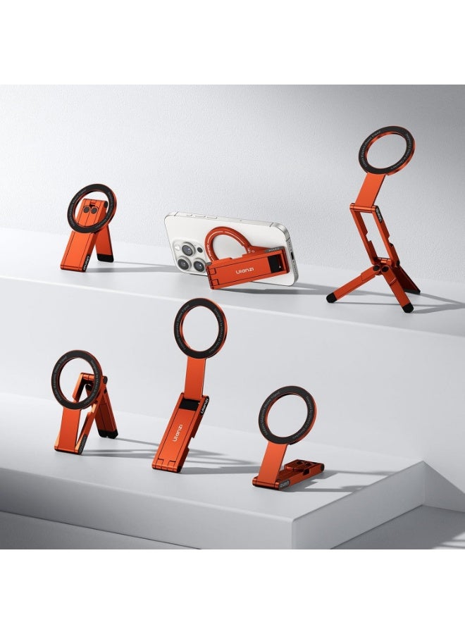 ULANZI MA60 Magnetic Phone Tripod Stand for iPhone - Aluminium Smartphone Mini Tripod Pocket Cell Phone Stand Strong Magnet Quick Mount Compatible with iPhone 16 15 14 13 15 Series, Orange - Image 1