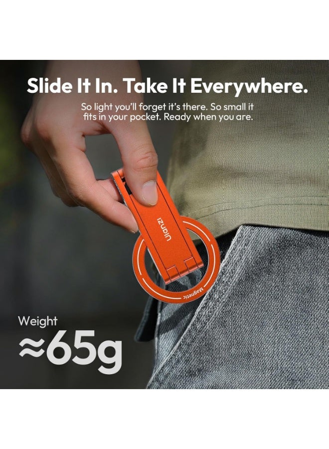 ULANZI MA60 Magnetic Phone Tripod Stand for iPhone - Aluminium Smartphone Mini Tripod Pocket Cell Phone Stand Strong Magnet Quick Mount Compatible with iPhone 16 15 14 13 15 Series, Orange - Image 3